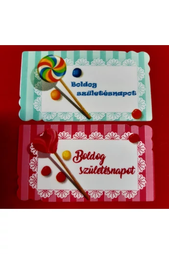 Cukortábla felírás "Boldog születésnapot!" nyalókás, 5x9 cm.
