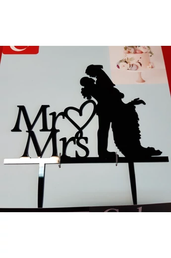 Tortadísz műanyag sziluett beszúró Mr&Mrs esküvői ölbekapós pár fekete 15 cm Tortadísz műanyag sziluett beszúró Mr&Mrs esküvői ölbekapós pár fekete 15 cm
