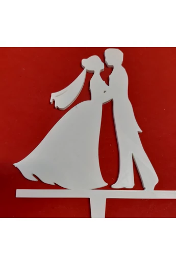 Tortadísz sziluett beszúró esküvői nászpár ölelős (fehér)