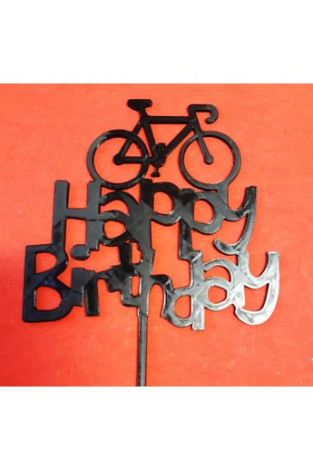 Tortadísz sziluett beszúró - HAPPY BIRTHDAY - kerékpáros 11,5 cm Tortadísz sziluett beszúró - HAPPY BIRTHDAY - kerékpáros 11,5 cm