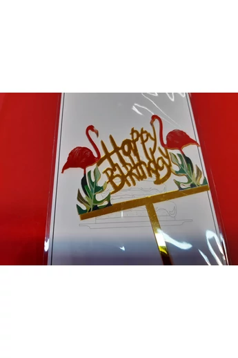 Tortadísz műanyag sziluett beszúró - HAPPY BIRTHDAY - flamingós 11 cm  Tortadísz műanyag sziluett beszúró - HAPPY BIRTHDAY - flamingós 11 cm