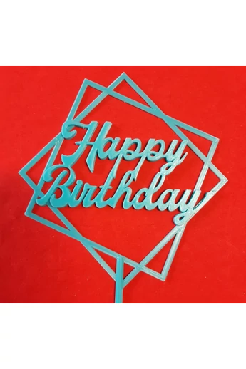 Tortadísz PLA sziluett beszúró : Happy Birthday dupla négyzet  110x115+50 mm, kék Tortadísz PLA sziluett beszúró : Happy Birthday dupla négyzet  110x115+50 mm, kék