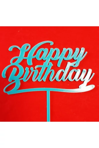 Tortadísz, beszúró, "Happy Birthday!", műanyag, kék , 110x60+55 mm.   Tortadísz, beszúró, "Happy Birthday!", műanyag, kék , 110x60+55 mm.