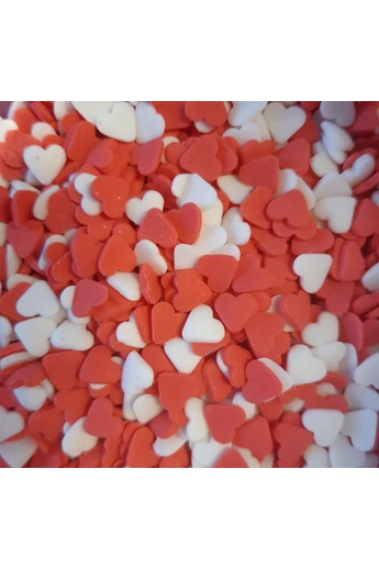 Díszítőcukor confetti cukordísz piros-fehér szív (05 dkg)