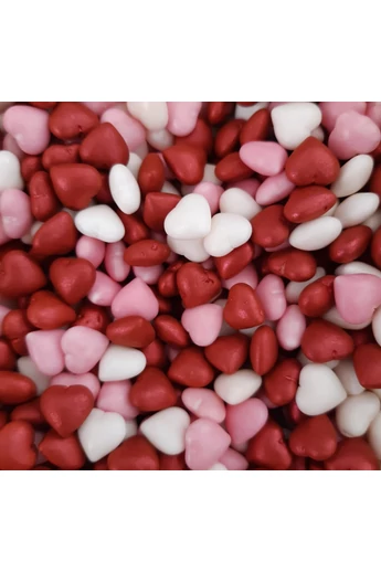Díszítőcukor cukorszív mix 3D piros-rózsaszín-fehér 10 dkg