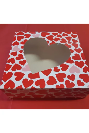 Süteményszállító doboz, ablakos, szív mintával  23x23x8 cm. Süteményszállító doboz, ablakos, szív mintával  23x23x8 cm.