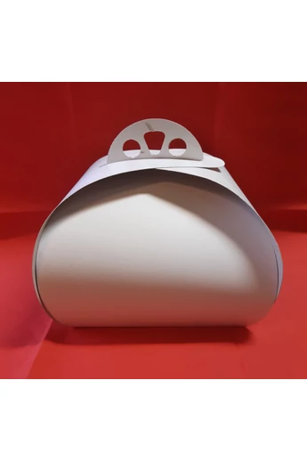 Díszdoboz, tortadoboz, ívelt fehér,20x20x16 cm.