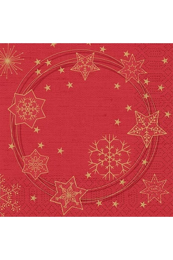 3-rétegű szalvéta 33x33cm STAR SHINE RED /KARÁCSONY PIROS csillagokkal 50db/cs