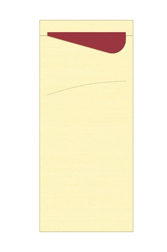 Evőeszköztartó Tissue Sacchetto uni, pezsgő színű, bordó szalvétával, 8,5x20 cm, 5x100db/#