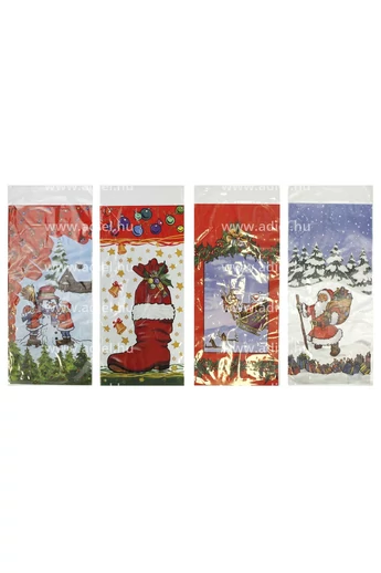 Mikulás zacskó 170 x 380 mm színes kirstályfólia