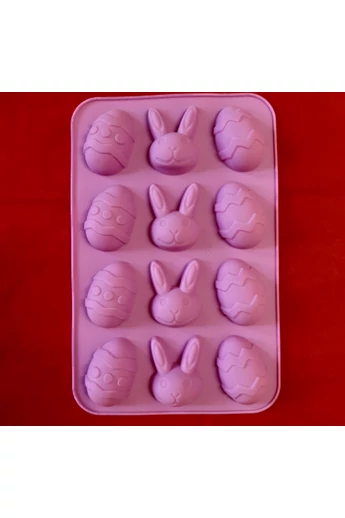 Szilikon bonbon forma : húsvéti nyuszi és tojások, 12 db-os Szilikon bonbon forma : húsvéti nyuszi és tojások, 12 db-os