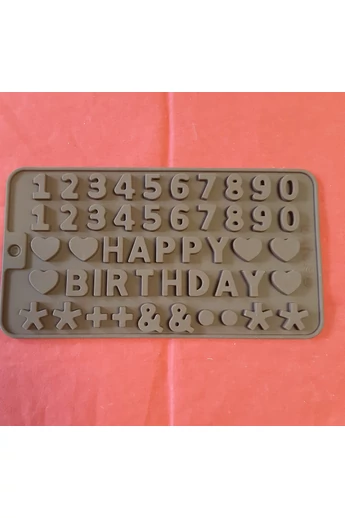 Szilikon lap, csoki kiöntő forma, "Happy Birthday!"betűk, számok, jelek Szilikon lap, csoki kiöntő forma, "Happy Birthday!"betűk, számok, jelek