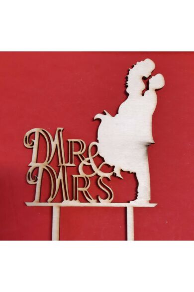 Tortadísz fa sziluett beszúró Mr&Mrs. esküvői emelős pár natúr, 12 cm