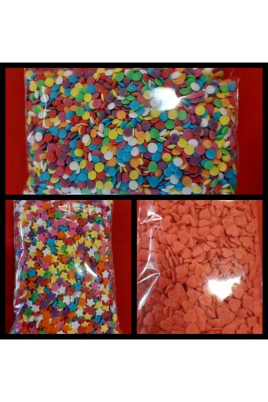 Díszítőcukor confetti cukordísz (10dkg) piros szív, színes virág,csillag,korong