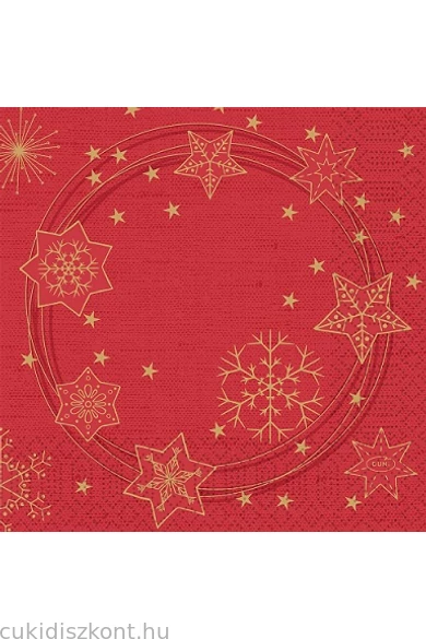 3-rétegű szalvéta 33x33cm STAR SHINE RED /KARÁCSONY PIROS csillagokkal 50db/cs